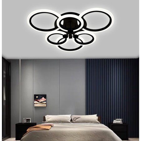 Lustra LED 6 cercuri Neagra cu Telecomanda wifi 2.4G cu lumina/rece/calda/neutra intensitate reglabila