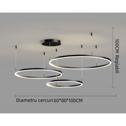 Lustra LED Negru 3cecuri 80cm+60cm+40cm cu Telecomanda wifi 2.4G lumina/rece/calda/neutra intensitate reglabila