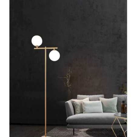 Lampadar 157cm Cu 2 Glob Alb Mat Auriu