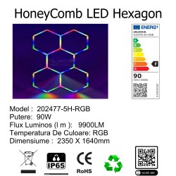 SET HoneyComb LED 5 Hexagoane Luminoase RGB IP65 90W 235 X 164CM