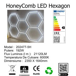 SET HoneyComb LED 5 Hexagoane Luminoase IP65 192W 235 X 164CM