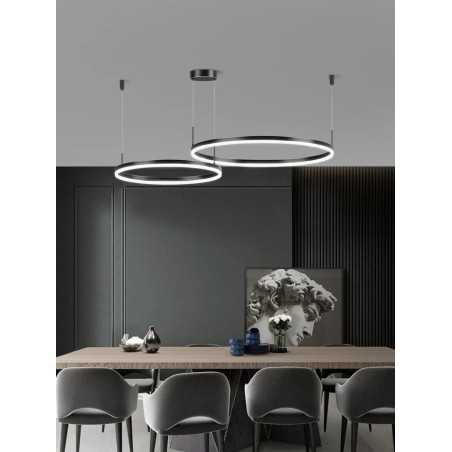 Lustra LED Negru 2 cecuri 60cm+40cmcu Telecomanda wifi 2.4G lumina/rece/calda/neutra intensitate reglabila